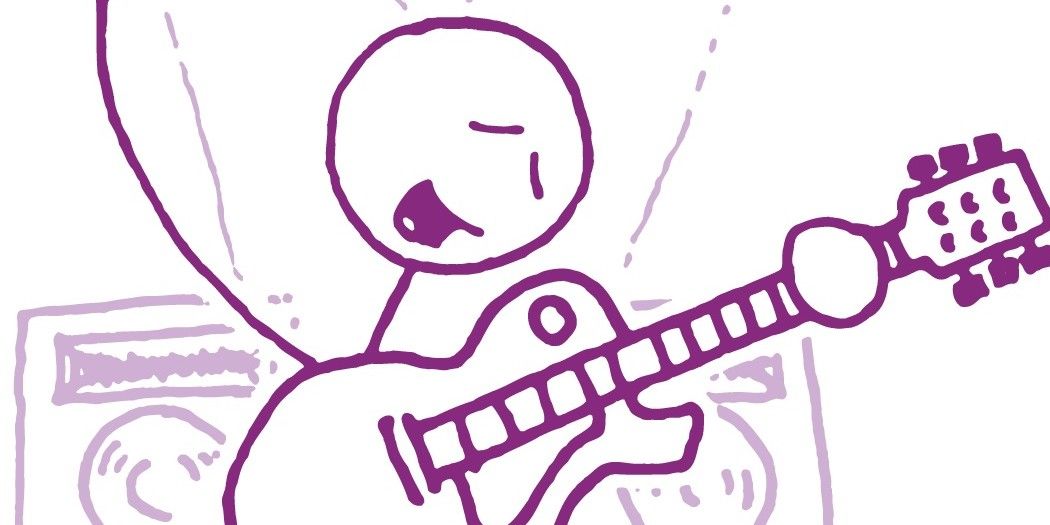 A stick figure plays the guitar, from the download page for Risus.