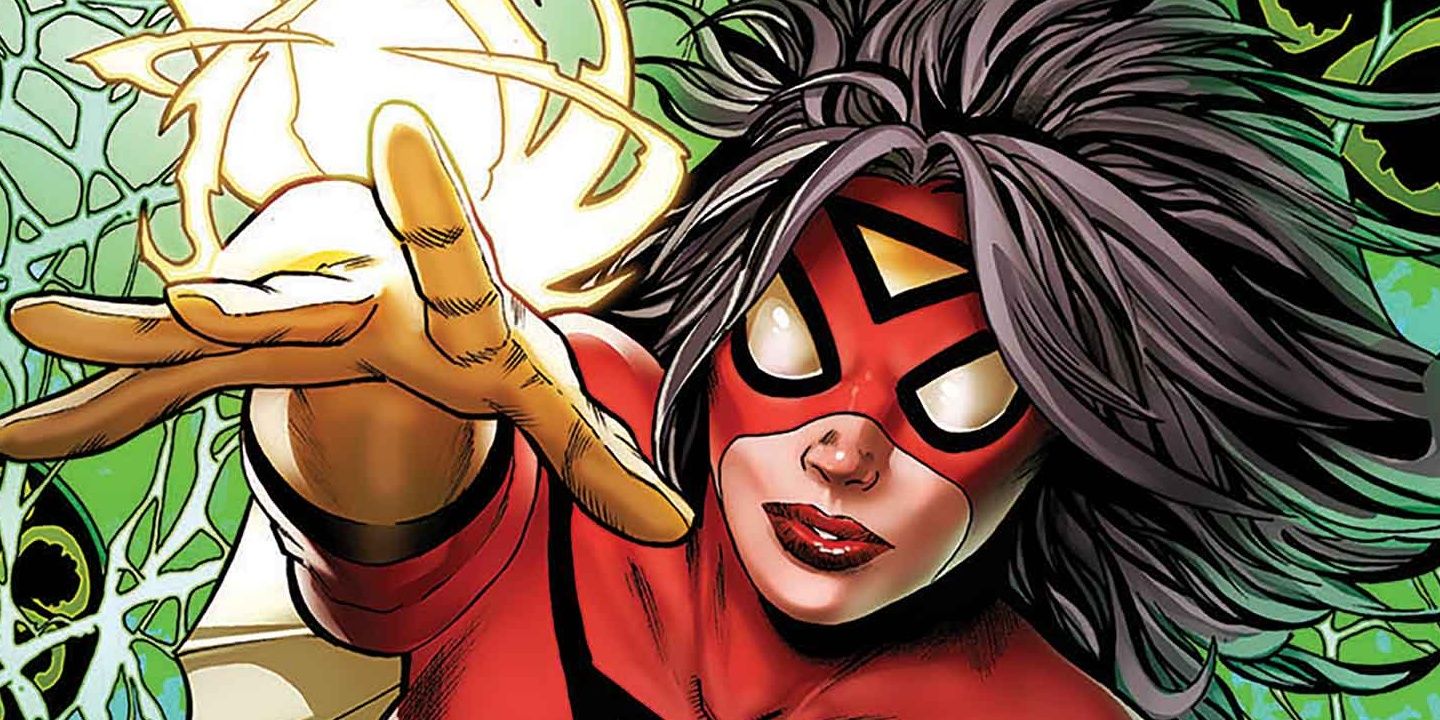 An image of Marvel Comics' Spider-Woman, aka Jessica Drew, using her powers