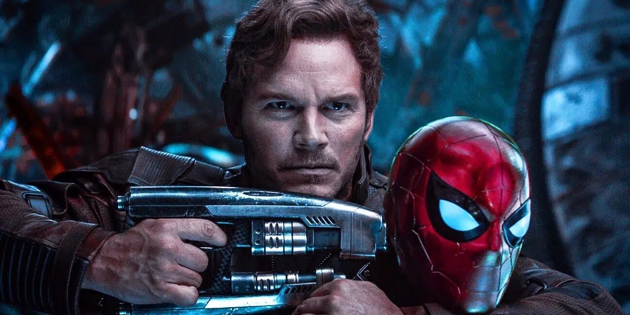 Star-Lord aims his weapon at Spider-Man in the MCU.