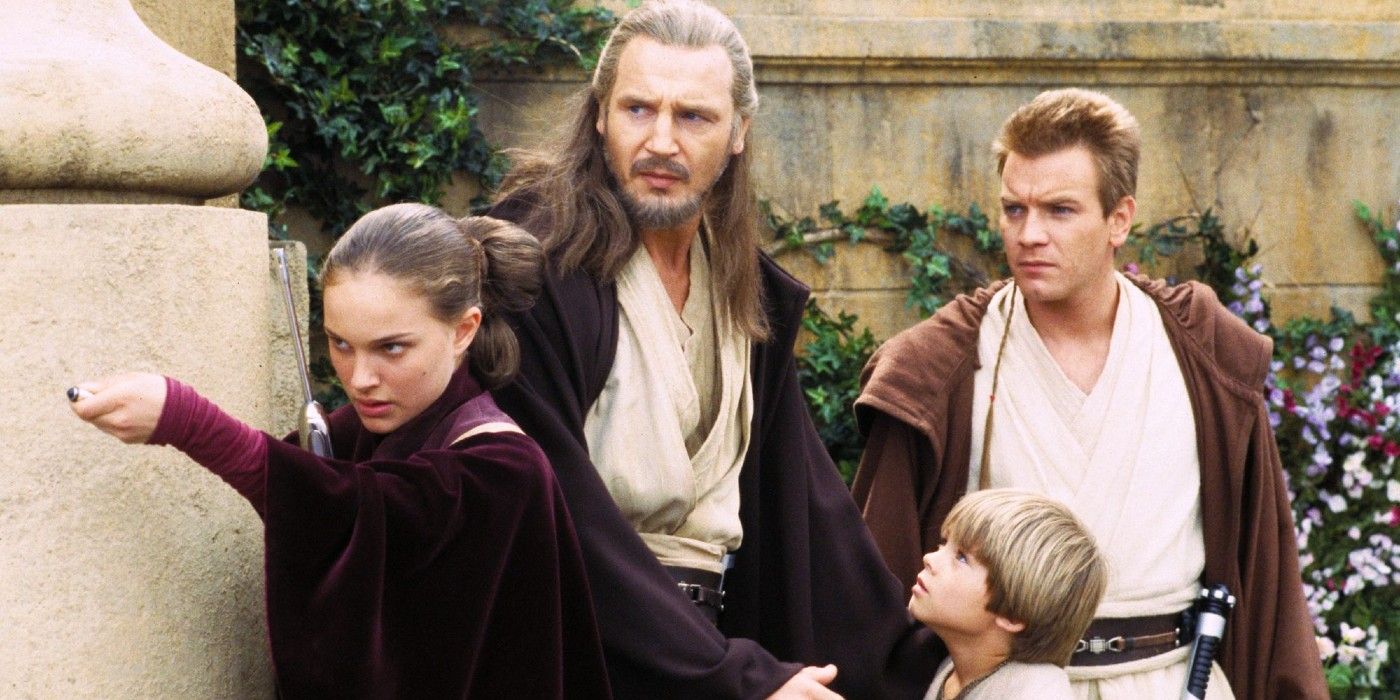 Padmae, Obi Wan, Young Luke Skywalker, and Qui-Gon Jinn in Star Wars Episode I