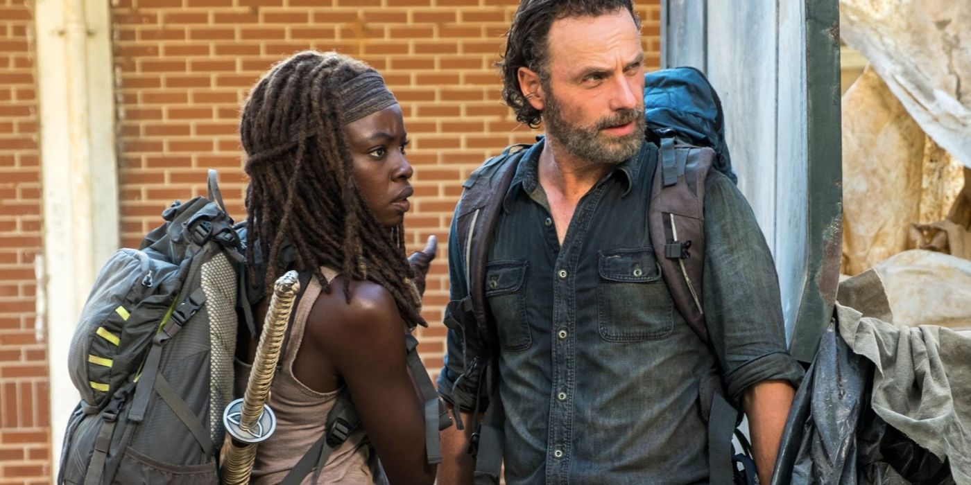 Michonne and Rick in tense conversation on The Walking Dead.