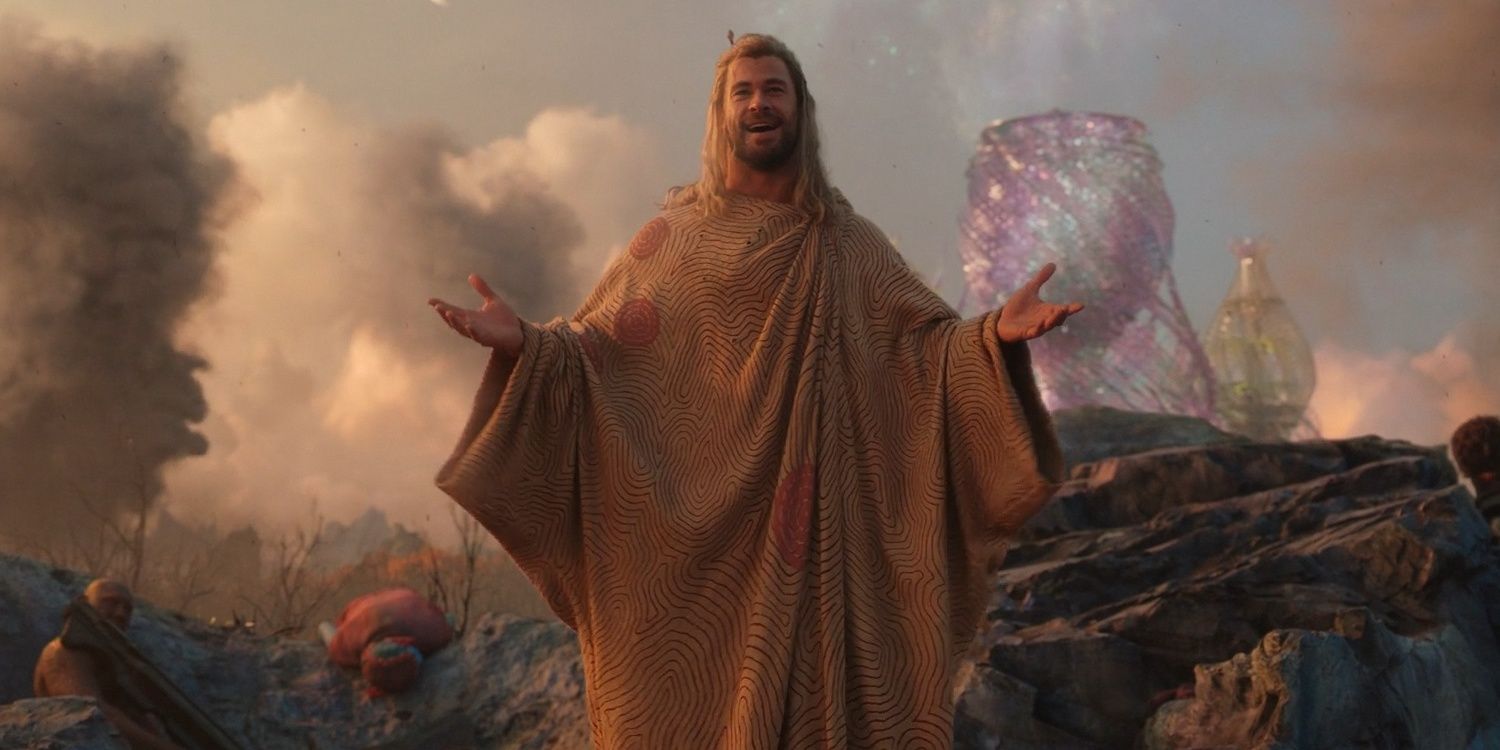 Thor in robes during MCU's Love and Thunder