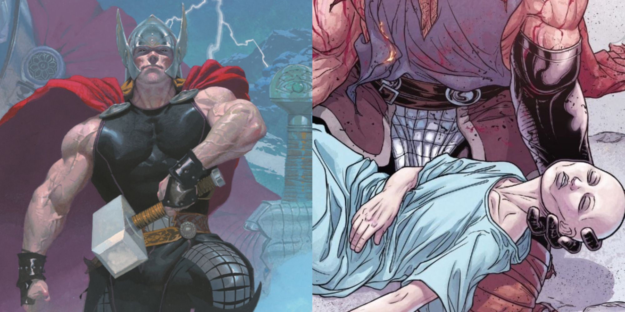 thor in thor god of thunder, jane dying in thor's arms in the mighty thor