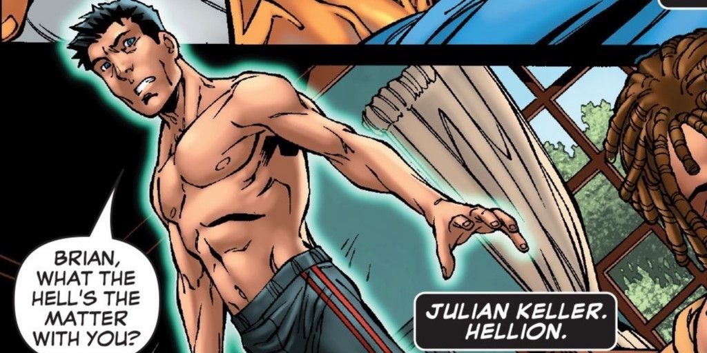 X-Men's Julian Keller, AKA Hellion, is shirtless and floating in midair in Academy X