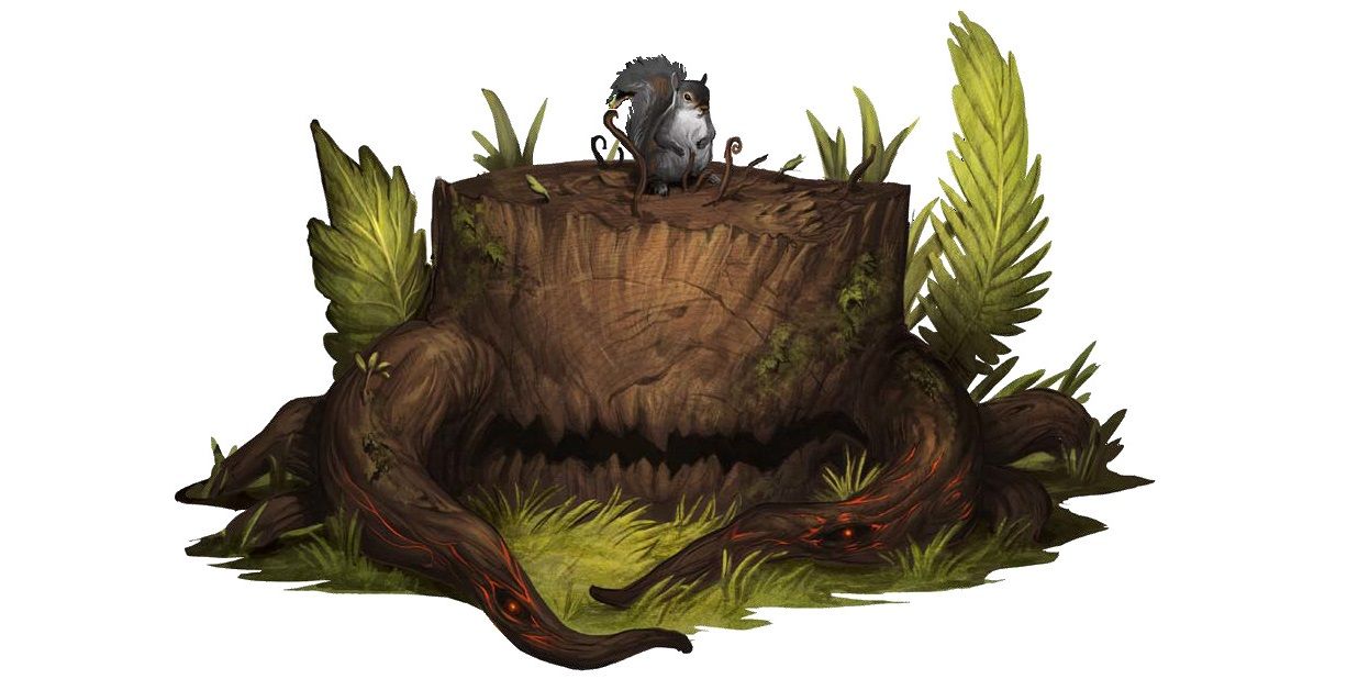A wolf-in-sheep's-clothing from Pathfinder, it takes the form of a stump with a harmless looking squirrel atop it