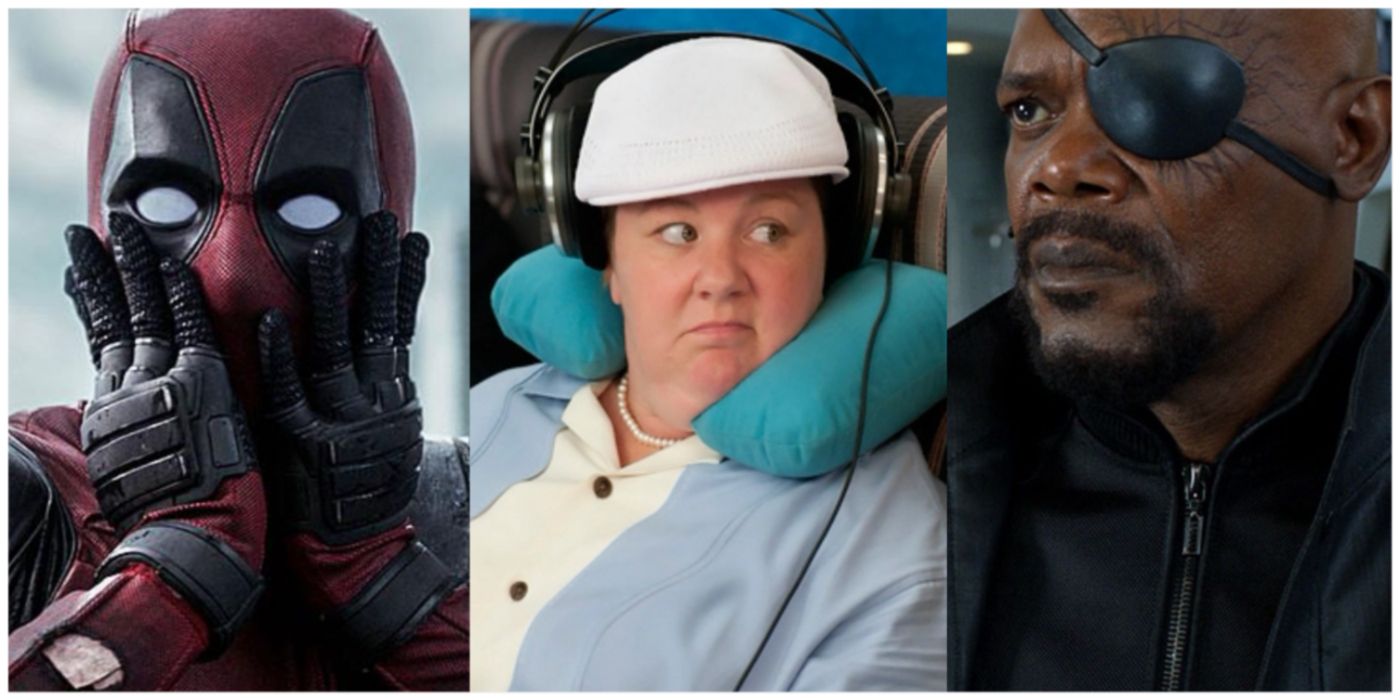 Ryan Reynolds as Deadpool, Melissa McCarthy as Megan Price, and Samuel L. Jackson as Nick Fury