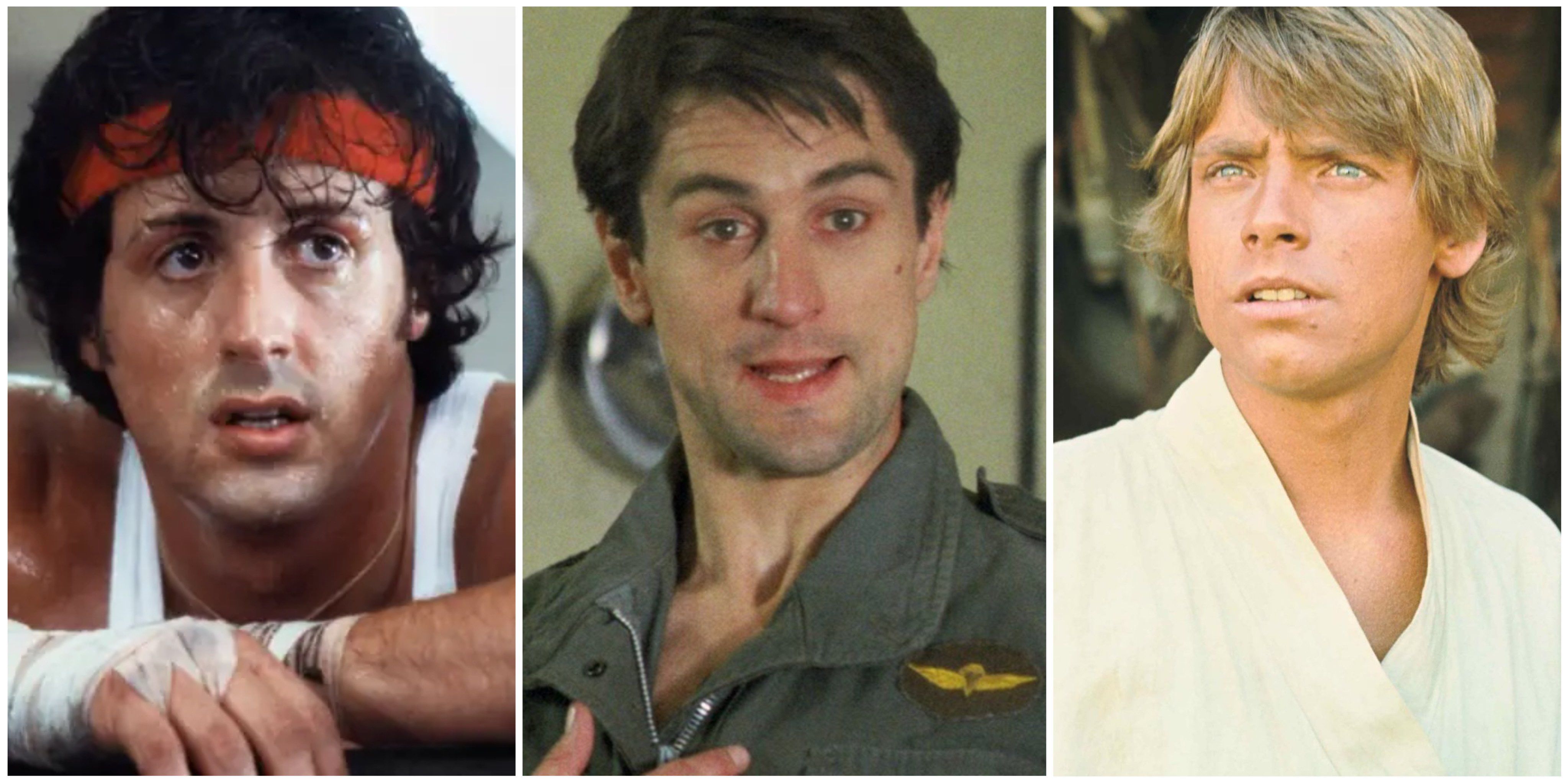 Sylvester Stallone as Rocky Balboa, Robert De Niro as Travis Bickle, and Mark Hamill as Luke Skywalker