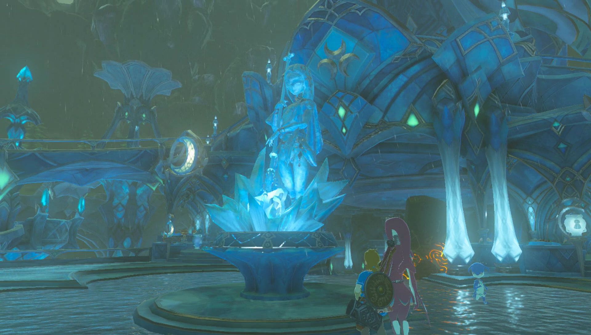Link and Sidon in the atrium of Zora's Domain in The Legend of Zelda: Breath of The Wild