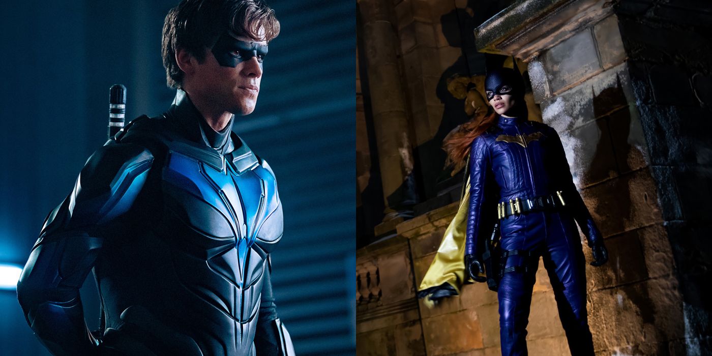 A split screen of Nightwing and Batgirl