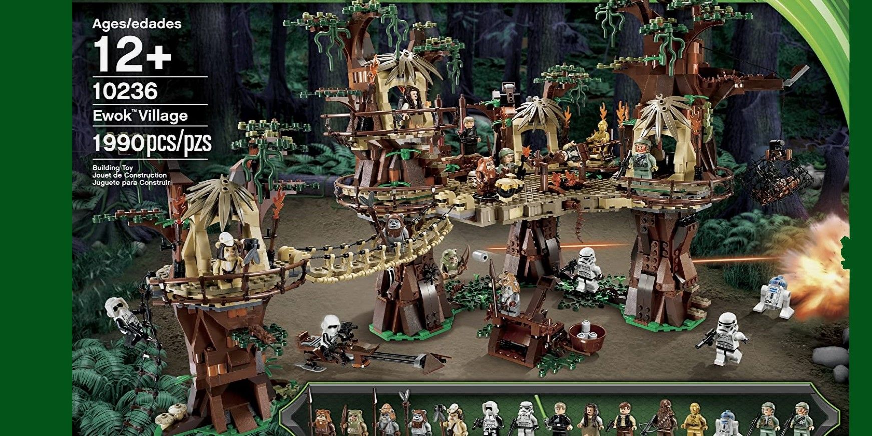 Caixa Lego Ewok Village, muitas casas na árvore, han e leia e luke, threepio