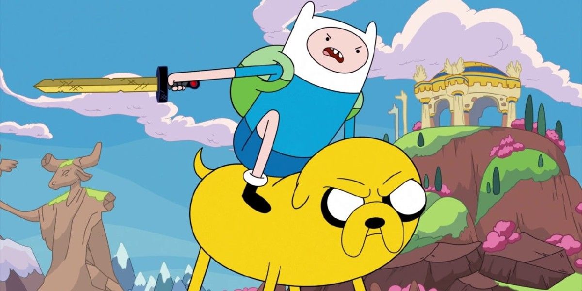 Finn e Jake de Adventure Time saindo em uma aventura