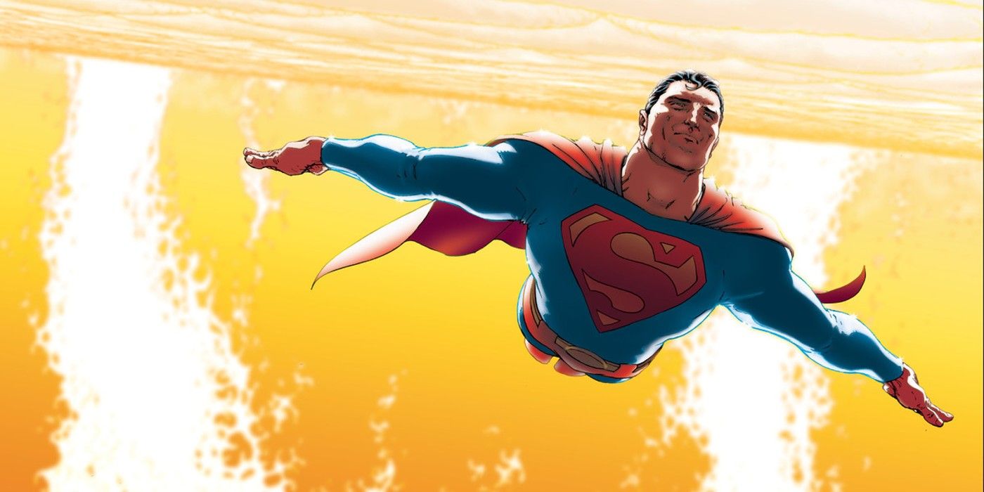 An image of All-Star Superman flying in front of the sun