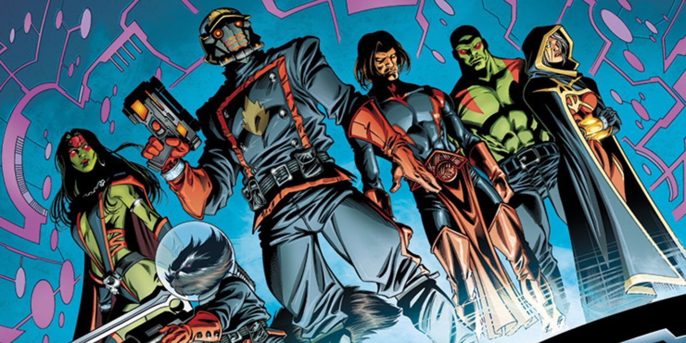 The Guardians of the Galaxy as depicted in the "Annihilation" era posing in Marvel Comics