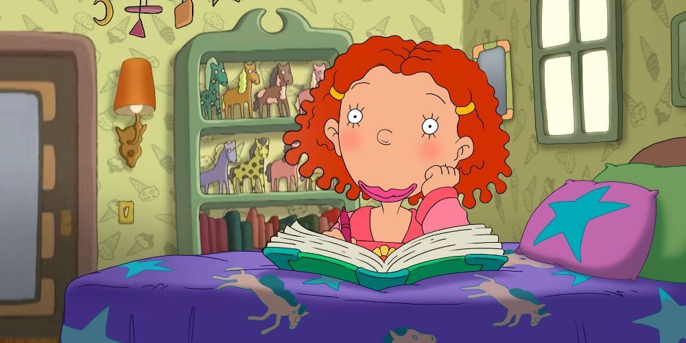 Ginger writing in her diary in the As Told By Ginger cartoon.