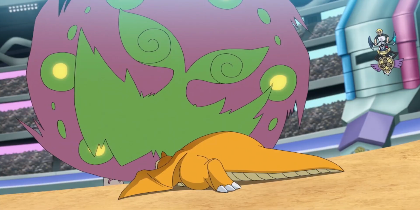 Ash's Dragonite loses to Cynthia's Spiritomb in the Masters Eight of the World Coronation Series in Pokémon Journeys