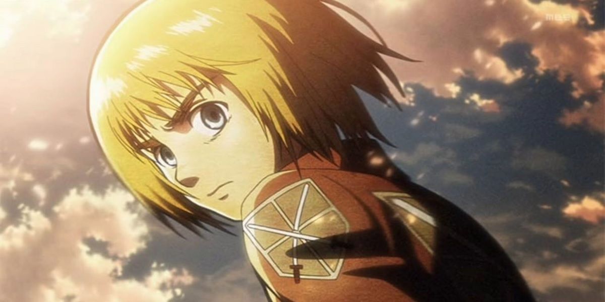 Armin looking over his shoulder in Attack On Titan.
