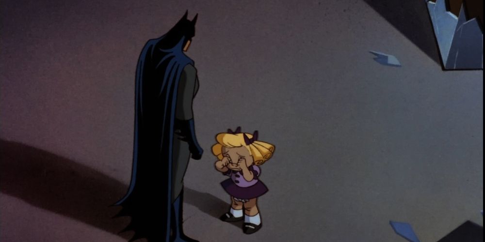 Babydoll chorando na frente de Bruce Wayne em Batman: The Animated Series