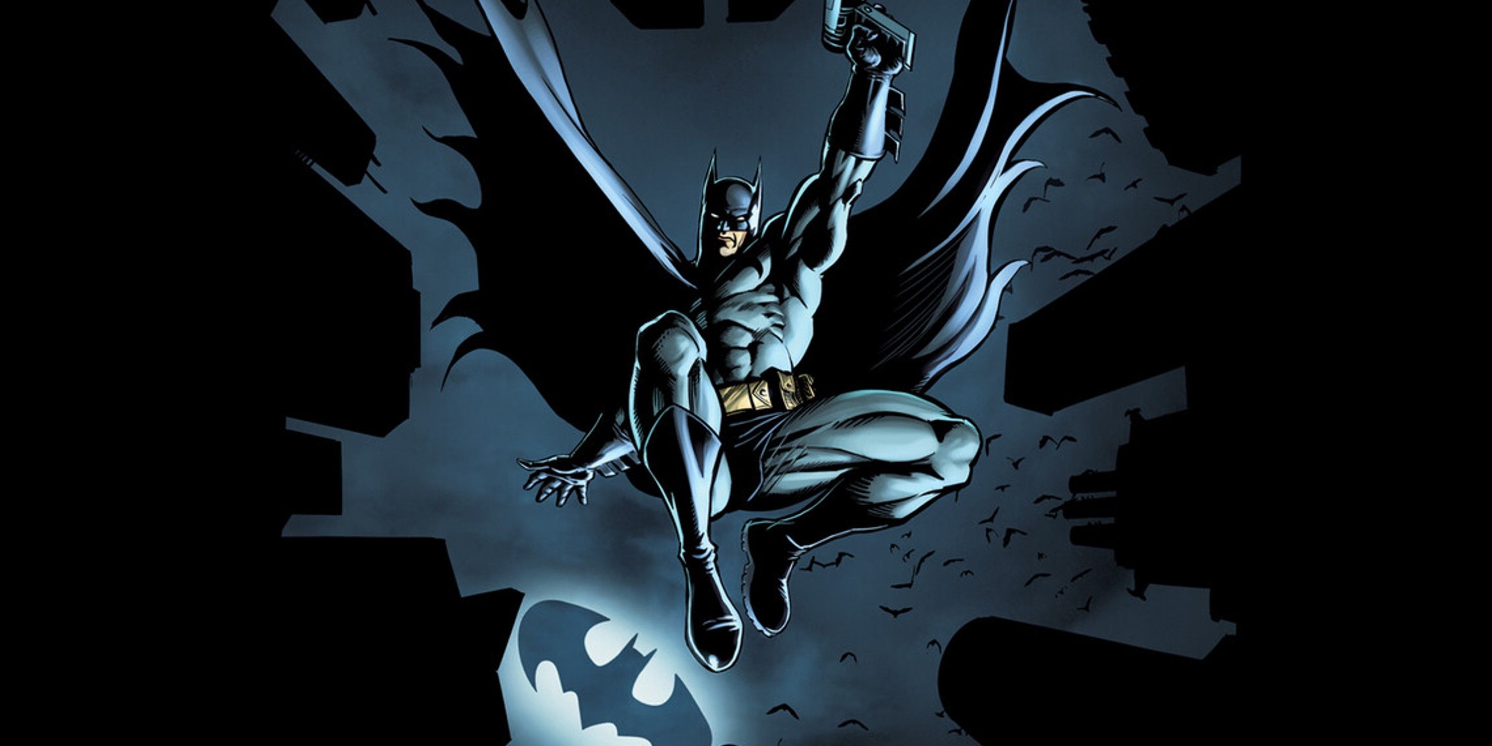 Batman Swinging through Gotham in DC Comics