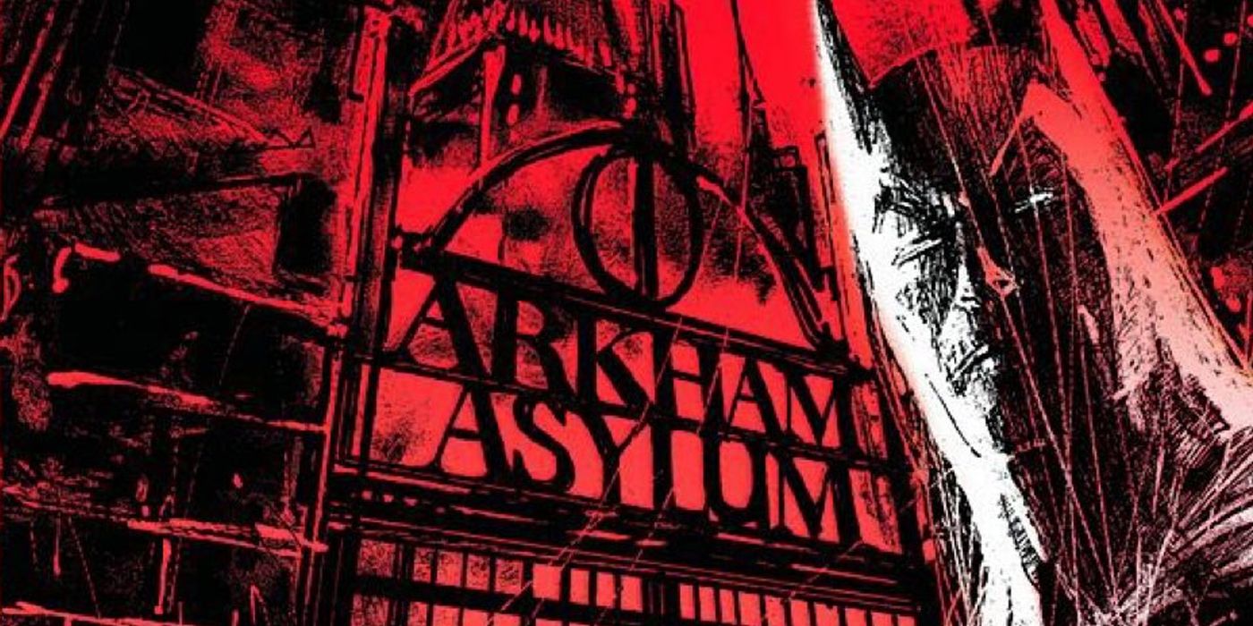 Batman in front of Arkham Asylum