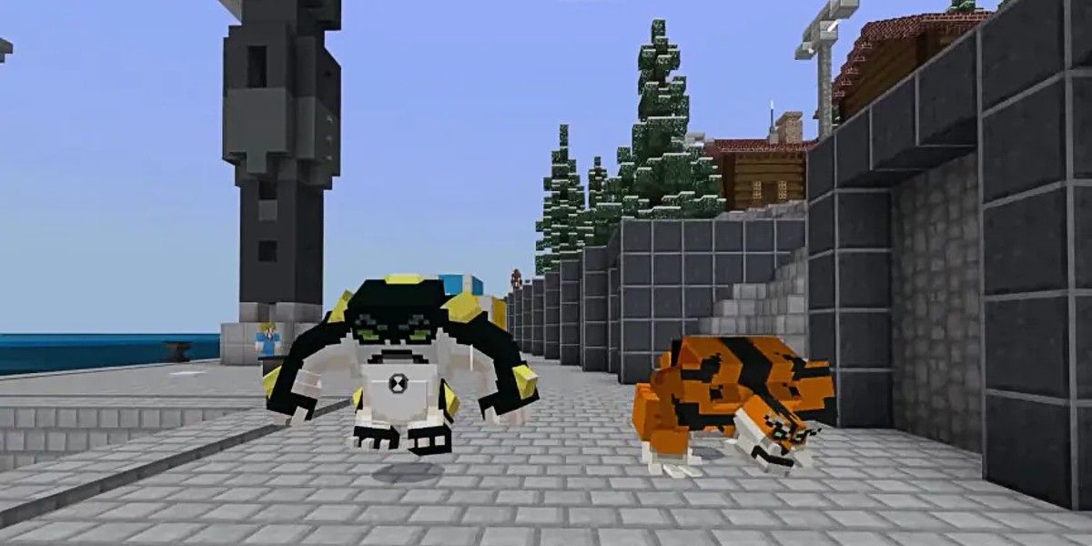 Cannonbolt and Rath as they appear in the Ben 10 Minecraft mash-up pack.