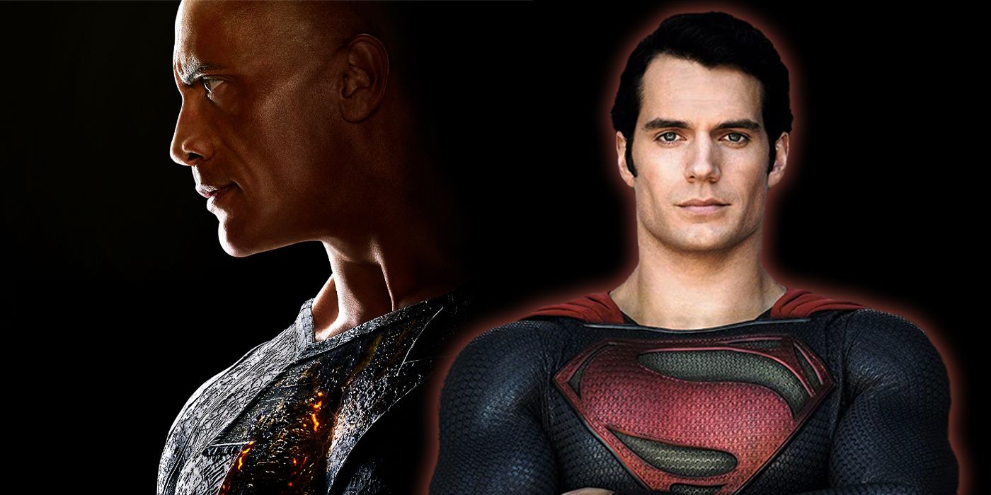 Henry Cavill's Superman next to an image of Black Adam's Dwayne Johnson.