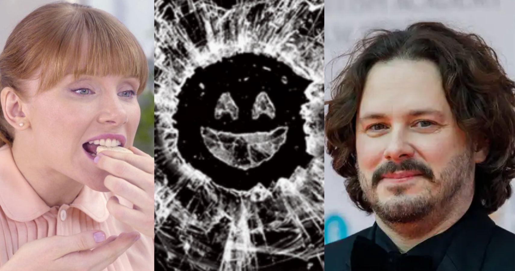  A combined image featuring the Black Mirror logo next to directors Edgar Wright and Bryce Dllas Howard.