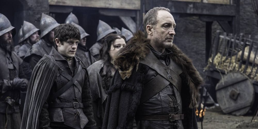 Roose Bolton, Ramsay Bolton, and Walda Bolton in Game of Thrones