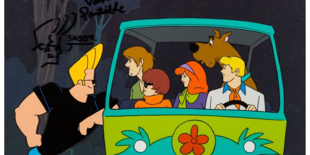 Johnny Bravo and the Scooby Doo gang in a crossover event on Cartoon Network