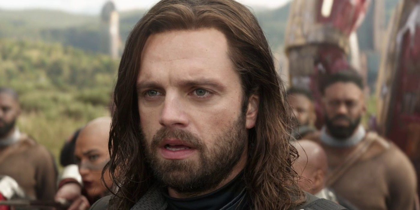 Sebastian Stan as Bucky in Infinity War surrounded of wakandians