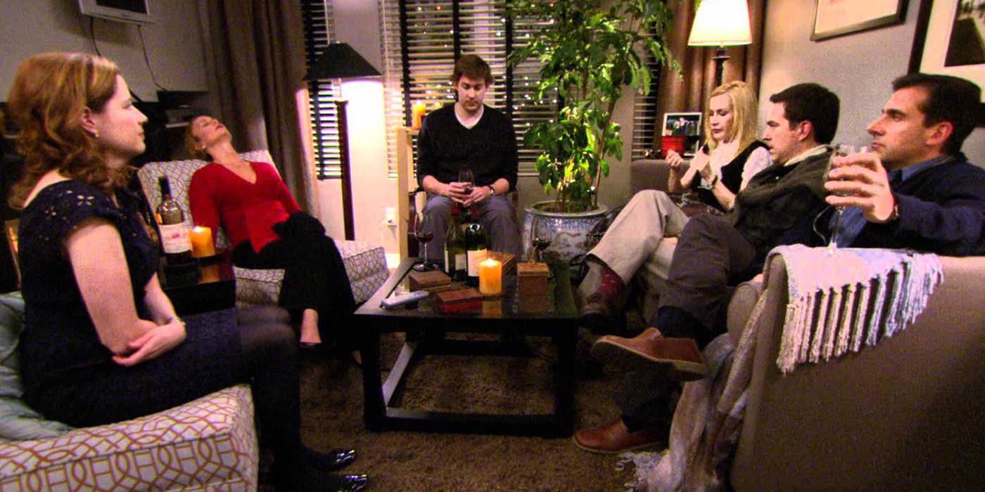 Pam, Jim, Angela e Andy no Jan and Michael's para um jantar no The Office