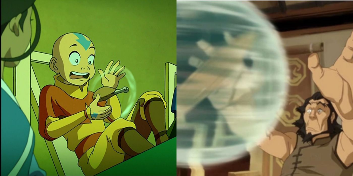 Split image of Aang and Bumi airbending
