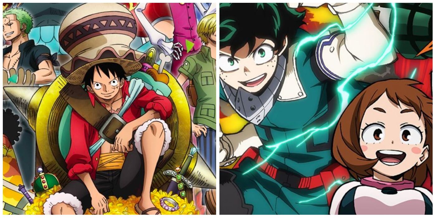 split image from one piece and my hero academia