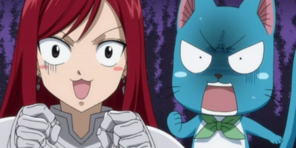 Erza and Happy after they switch bodies in Fairy Tail