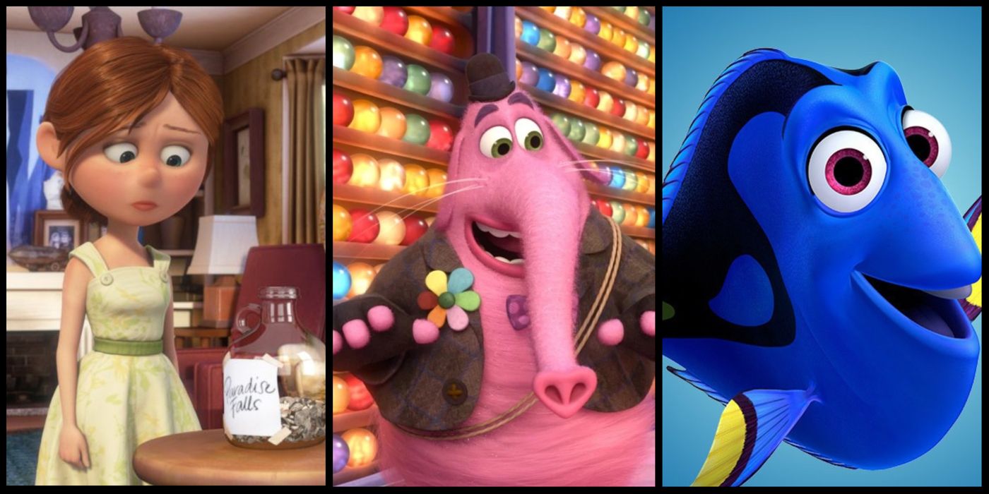 Ellie from Up, Bing Bong from Inside Out and Dory from Finding Nemo in Pixar films