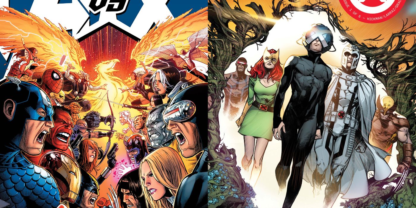 a split image of comic covers from Avengers vs X-Men and House of X #1