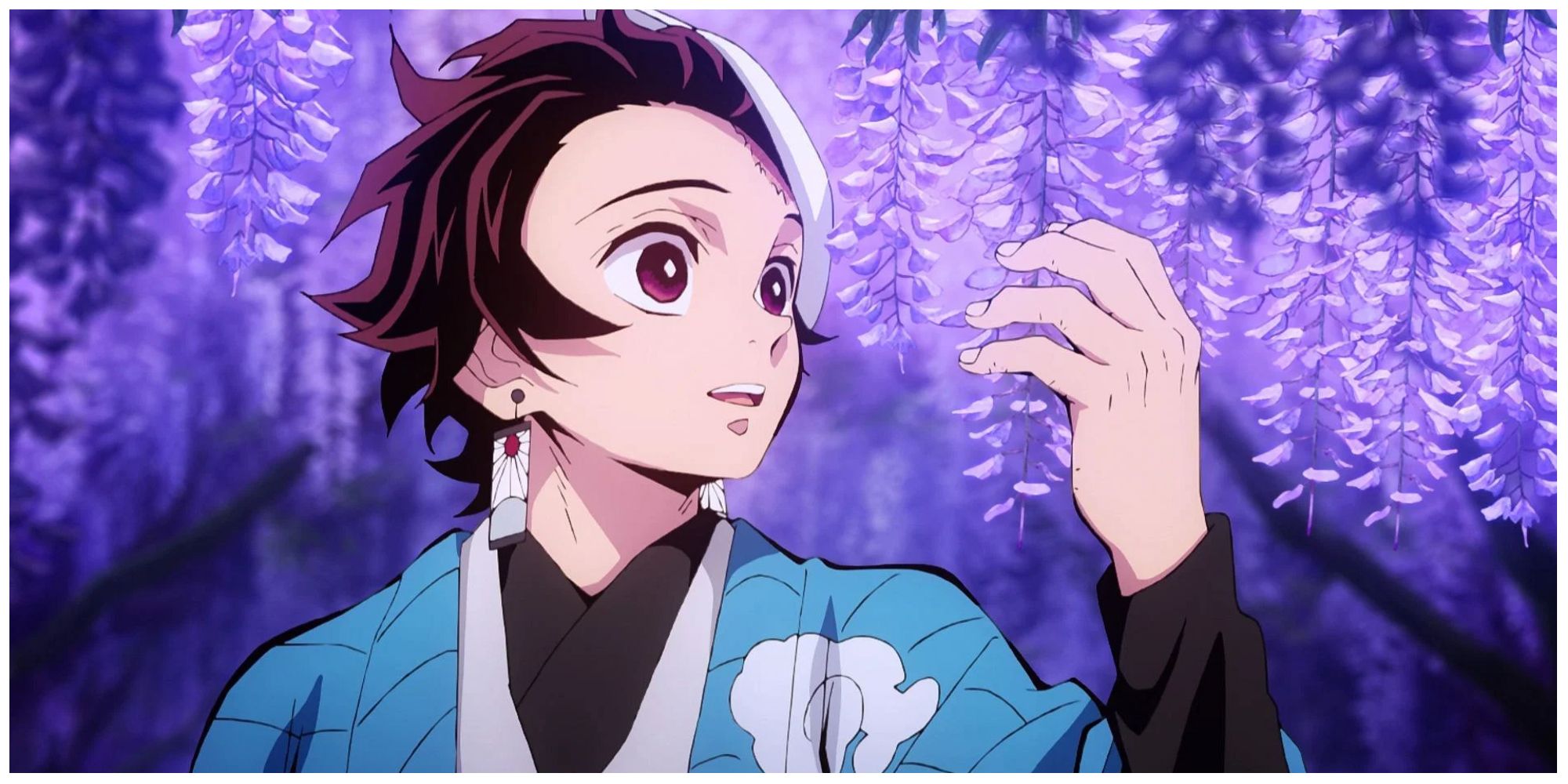 Tanjiro looking at Wisteria in Demon Slayer: Kimetsu No Yaiba.