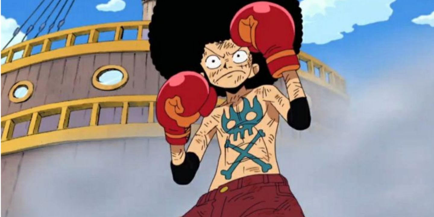 Monkey D. Luffy donning his infamous afro in One Piece.