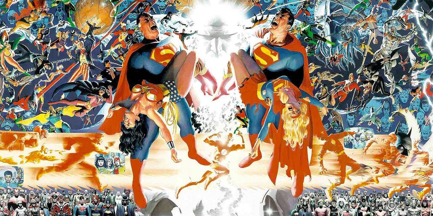 An image of comic art from Crisis on Infinite Earths, by Alex Ross