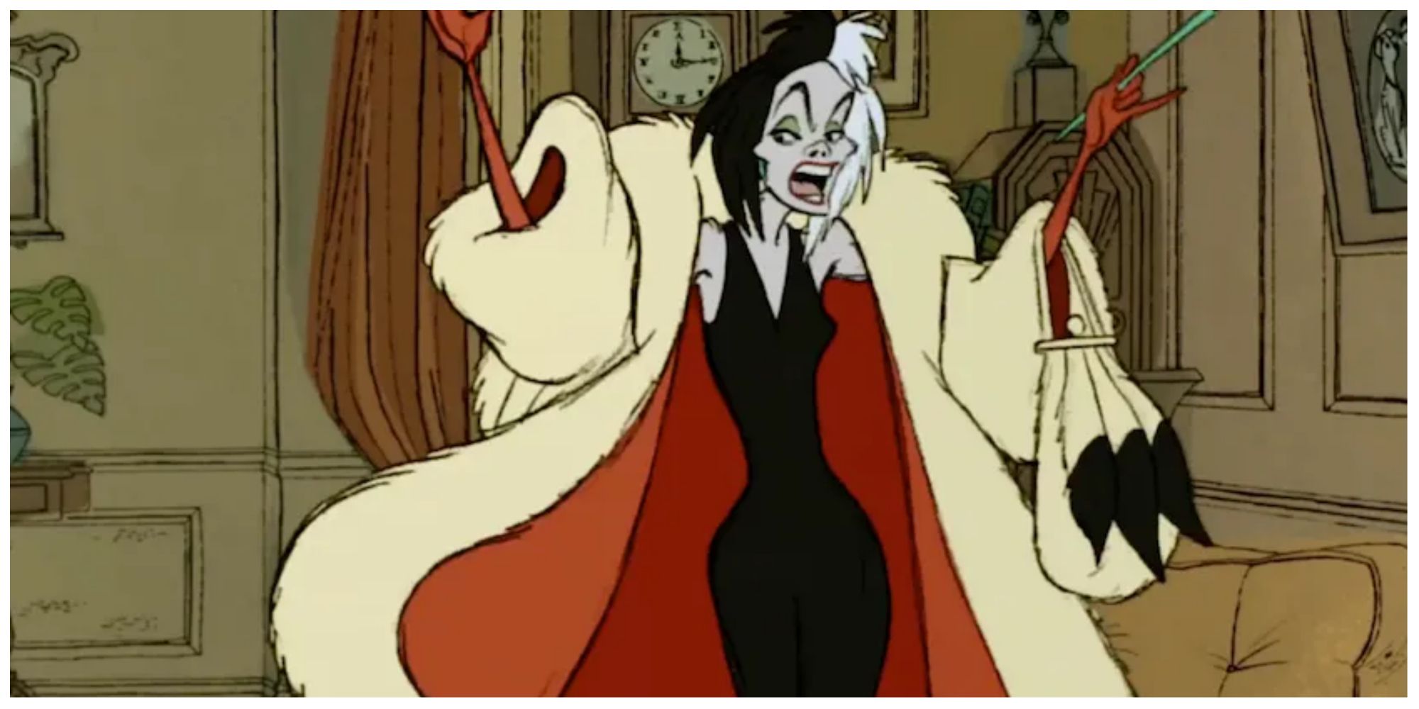 Cruella De Vil in 101 Dalamatians.
