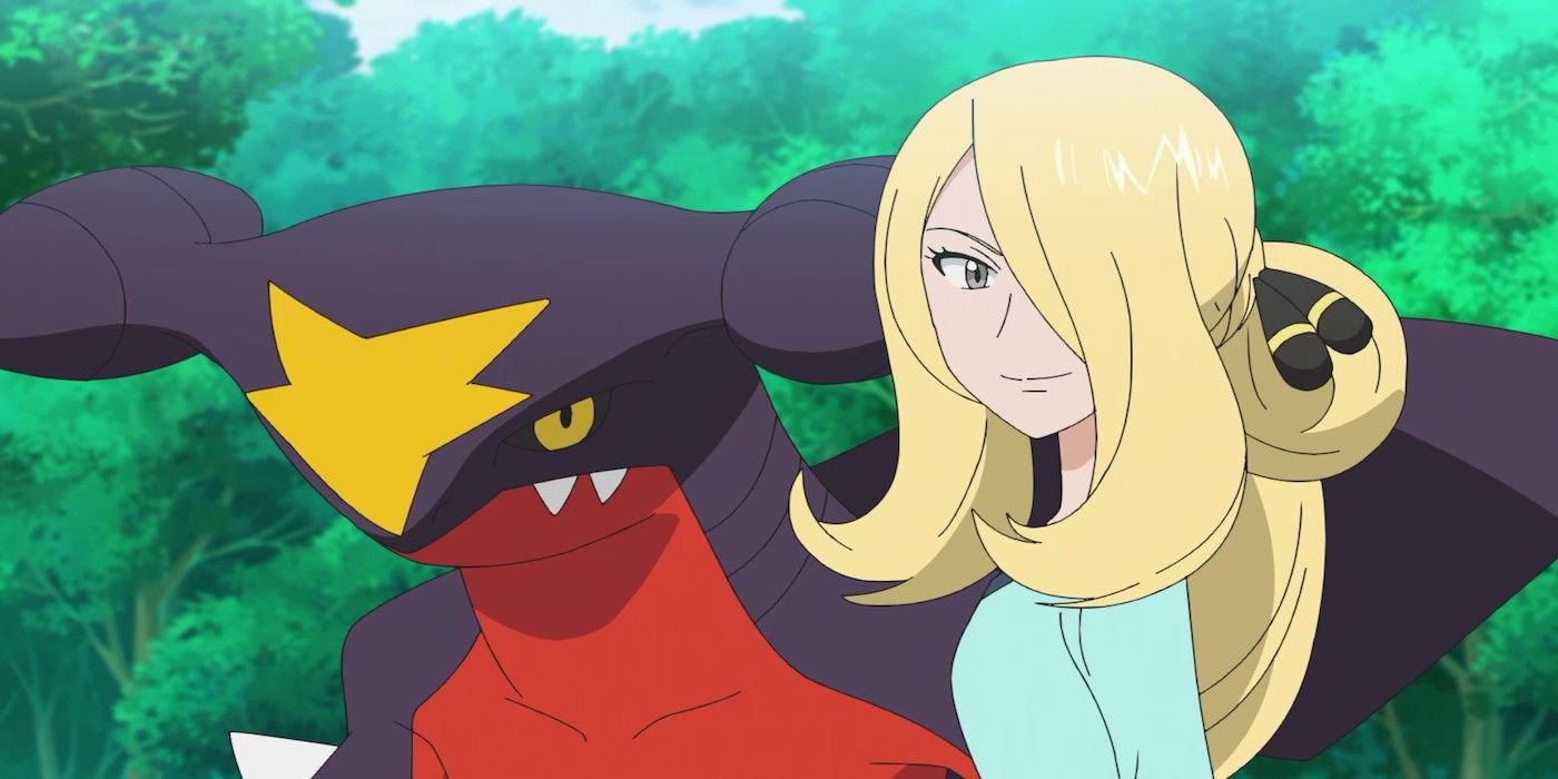 Cynthia and her Garchomp in Pokémon Journeys