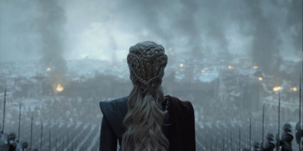 Daenerys Targaryen in the ruins of King's Landing in Game of Thrones