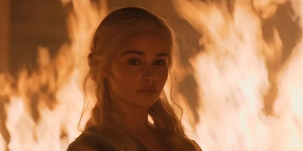 Daenerys Targaryen burning the Dothraki with fire in Game of Thrones