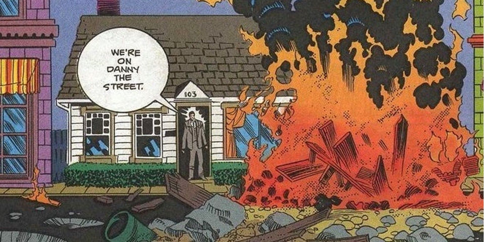 Danny The Street on fire in DC's Doom Patrol comics