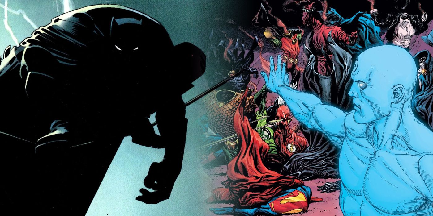 The Dark Knight Returns and Doomsday Clock covers split image