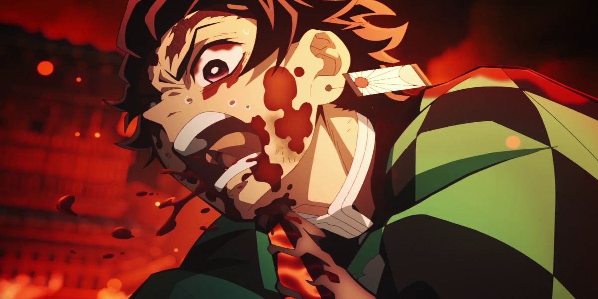 Tanjiro stabbed through his jaw in Demon Slayer.