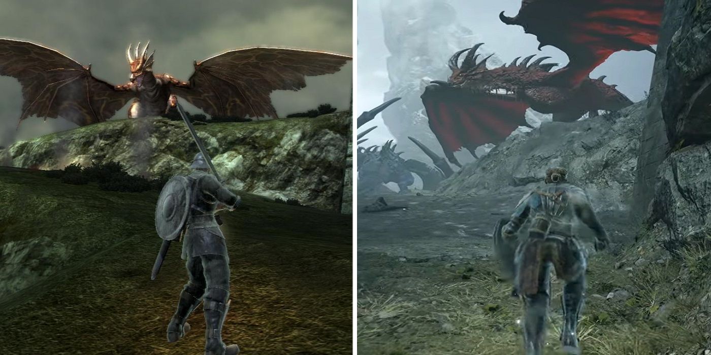 Player sneaking by the dragon of Boletarian Palace in Demon's Souls