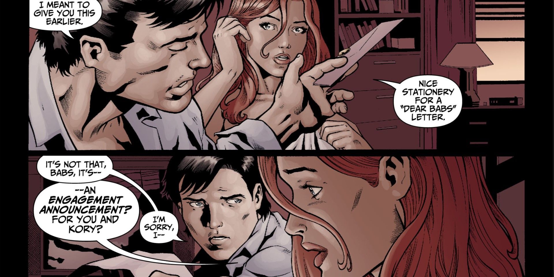 Dick Grayson Gives Barbara Gordon His & Kory's Engagement Announcement in DC Comics