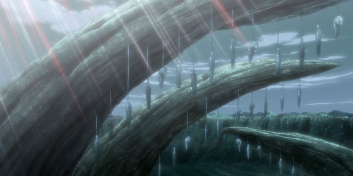 The God Tree with its victims hanging in cocoons from its branches (Naruto)