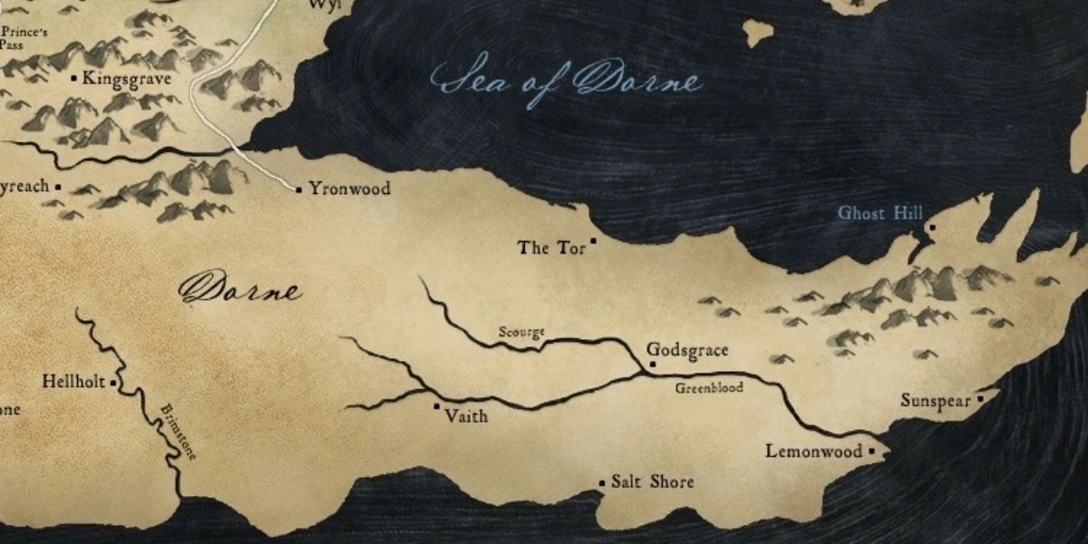 Um mapa de Dorne em Game of Thrones
