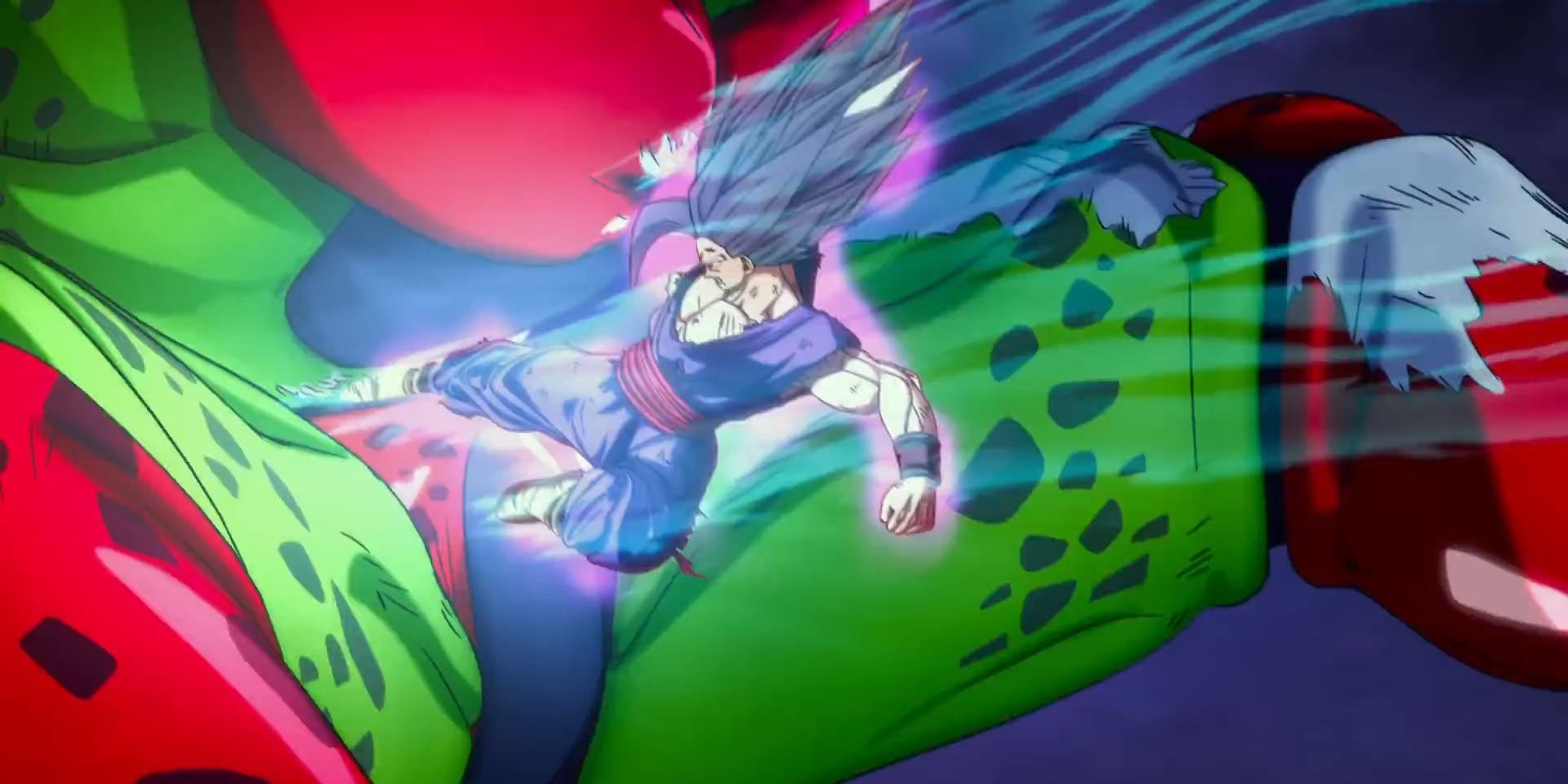 Gohan Beast chuta Cell Max em Dragon Ball Super: Super Hero.